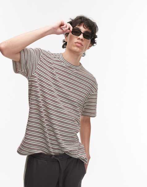 Topman oversized fit t-shirt with knit stripes in dark red - view 1