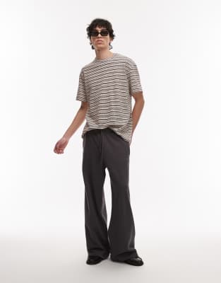 Topman Oversized Fit T-shirt With Knit Stripes In Brown