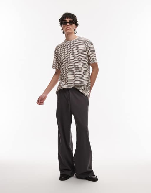 Topman oversized fit t-shirt with knitted stripe in dark red