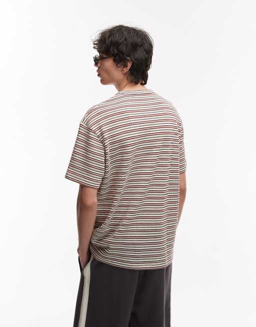 Topman oversized fit t-shirt with knitted stripe in dark red