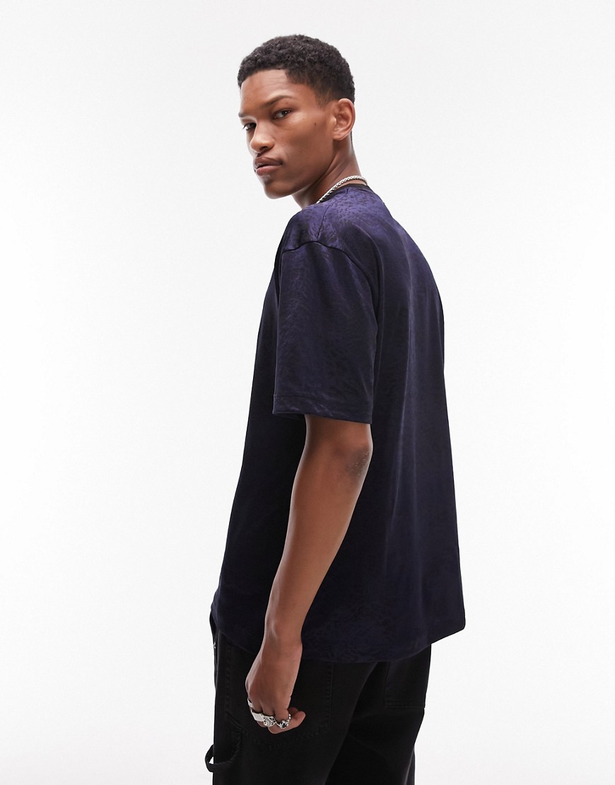 oversized fit T-shirt with leopard jacquard in blue
