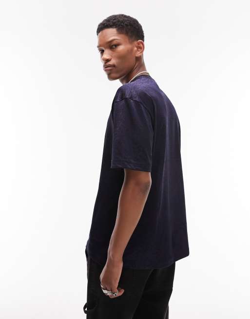 Topman oversized fit t-shirt with leopard jacquard in blue | ASOS