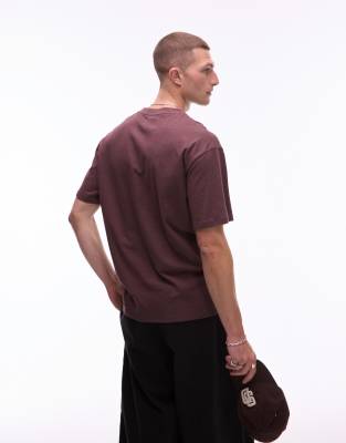 Topman Oversized Fit T-shirt With Linen Blend In Brown