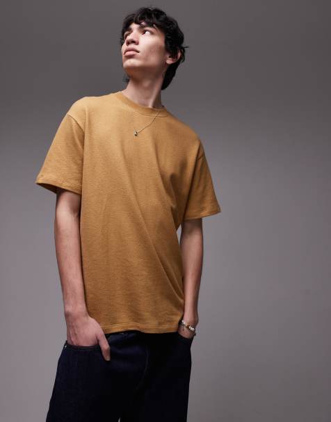 Topman oversized fit t-shirt with linen blend in mustard - view 1