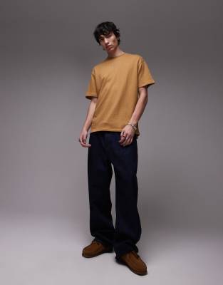 Shop Topman Oversized Fit T-shirt With Linen Blend In Yellow