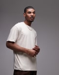 [Topman] Topman oversized fit t-shirt with linen blend in stone-Neutral M STONE