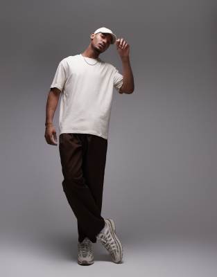 Topman Oversized Fit T-shirt With Linen Blend In Neutral