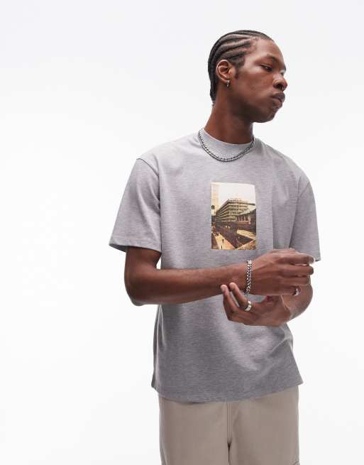 Topman oversized fit t-shirt with London picture print in gray heather