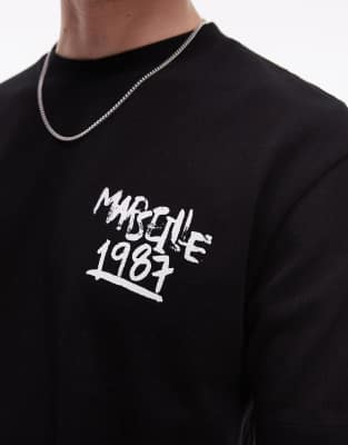 Topman Oversized Fit T-shirt With Marseille Print In Black