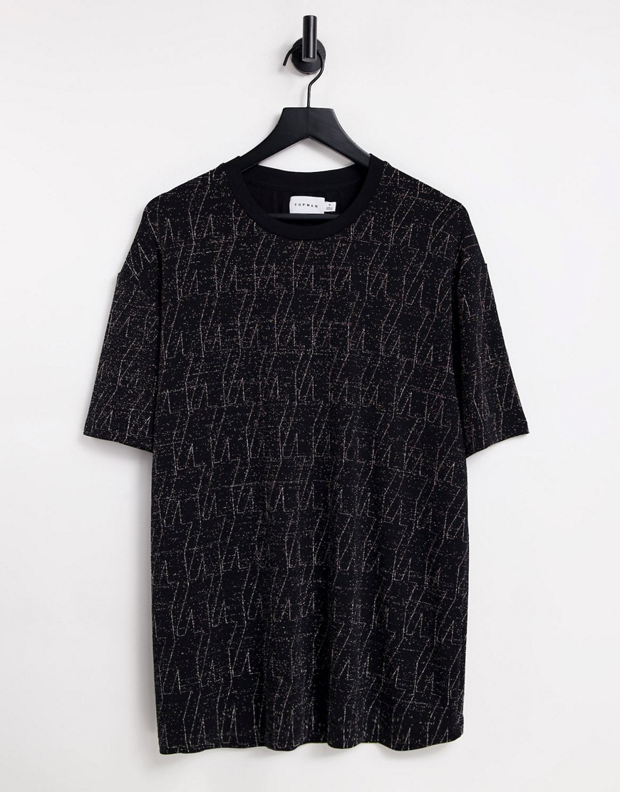 Topman oversized fit t-shirt with metallic spark in black