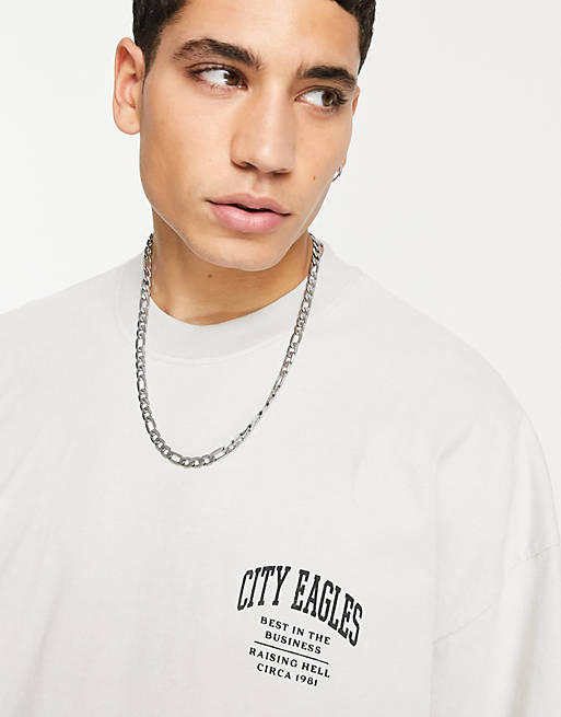 T-Shirts & Vests Topman oversized fit t-shirt with mid west print in grey 