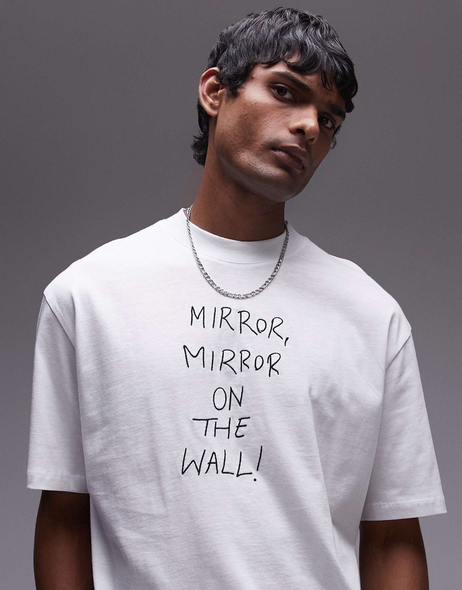 Футболка Topman oversize fit белого цвета с зеркальной вышивкой mirror