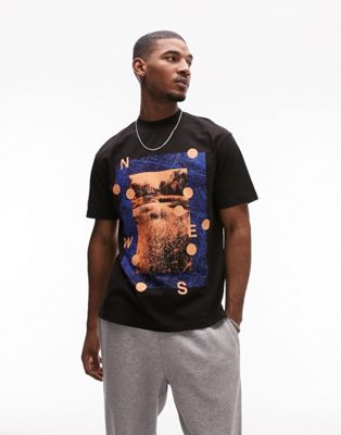 Topman oversized fit t-shirt with NESW front and back spine print in black