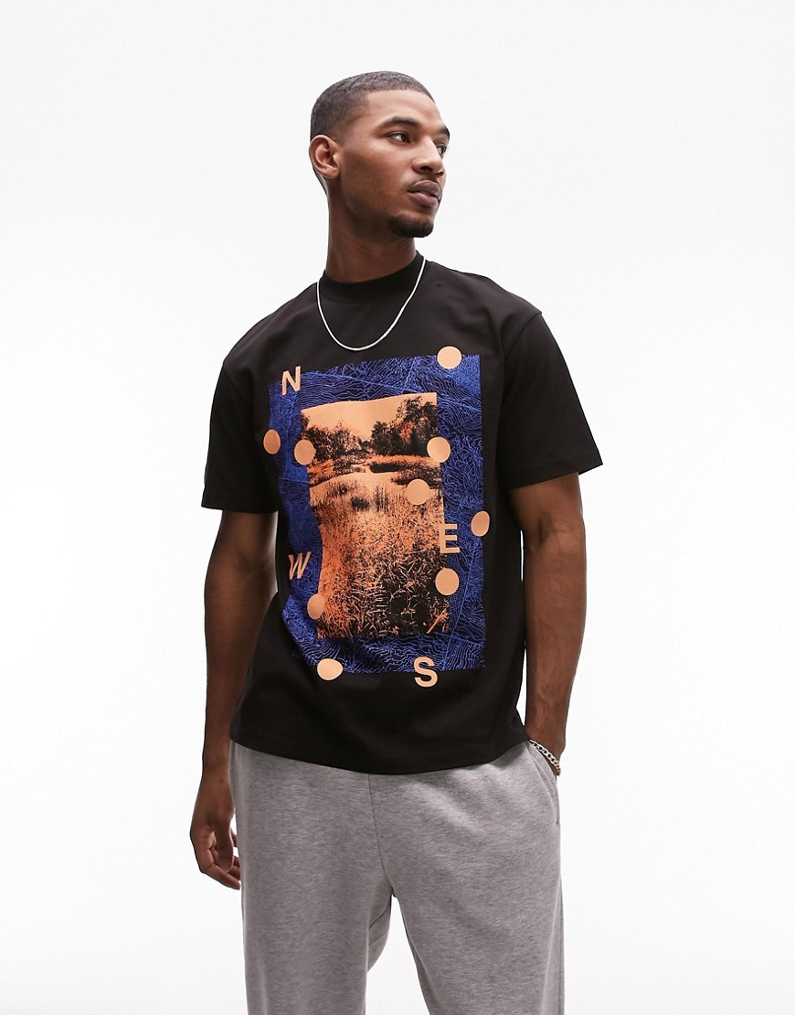 topman oversized fit t-shirt with nesw front and back spine print in black