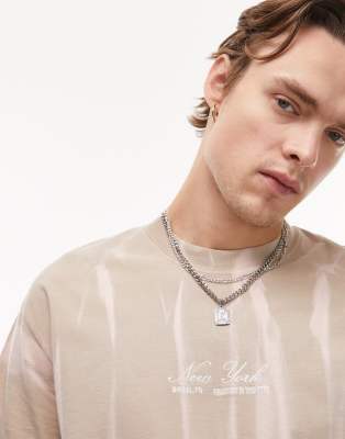 Topman oversized fit t-shirt with New York script embroidery in washed stone