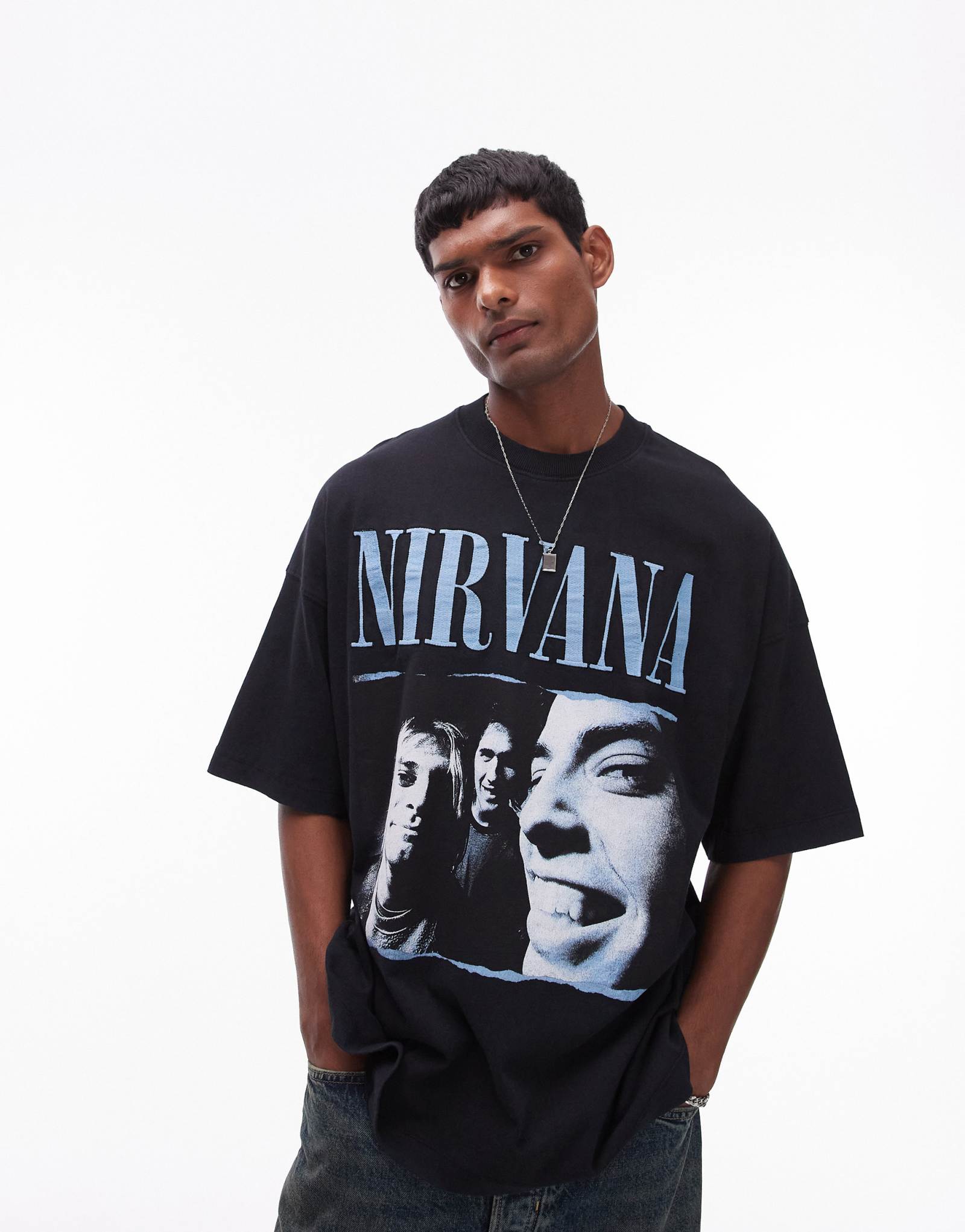 Футболка Topman oversize fit с принтом Nirvana черного цвета, застиранная