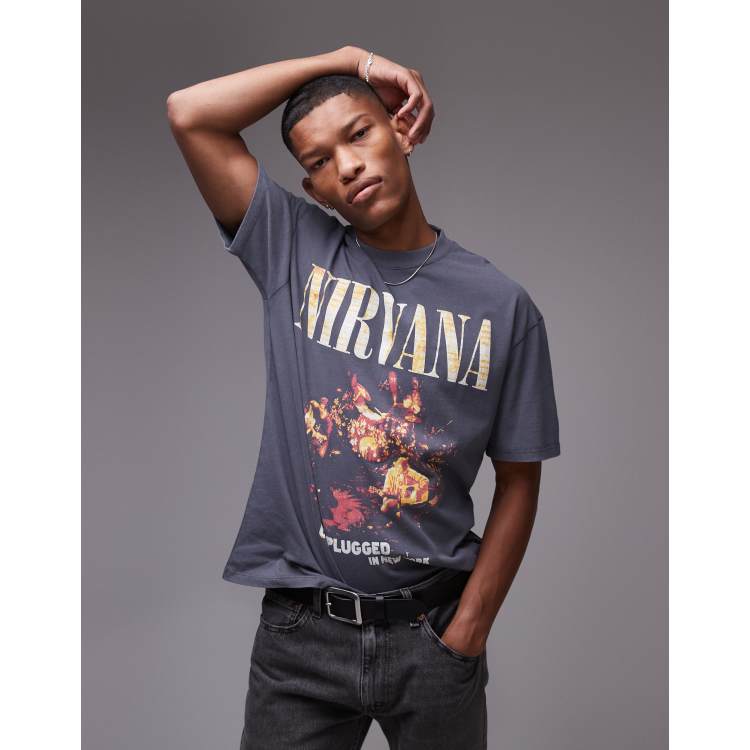 Topman oversized fit t shirt with Nirvana unplugged print in washed black ASOS