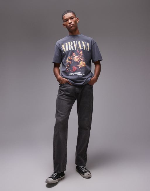 Topman oversized fit t shirt with Nirvana unplugged print in washed black ASOS