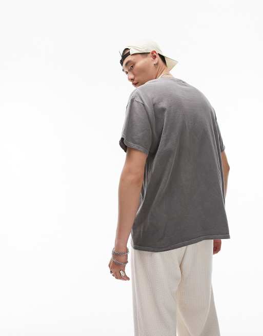 【U LAN】Paris Patch Washing Oversized Fit Short Sleeve T Topman oversized fit t-shirt with Paris embroidery in washed