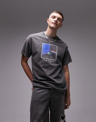 Topman oversized fit t-shirt with Pink Floyd print in washed black