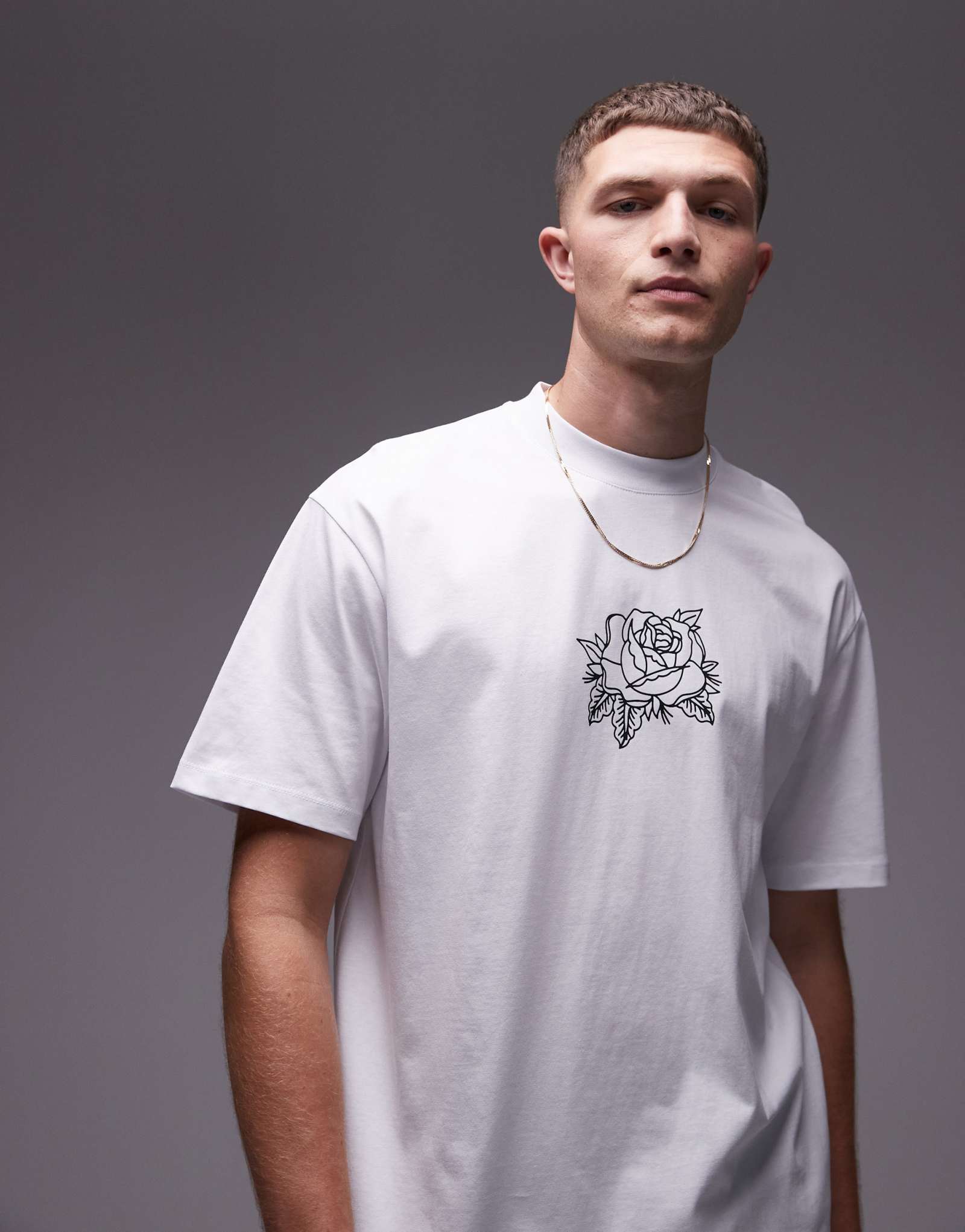 Футболка Topman oversize fit с принтом в виде розы белого цвета