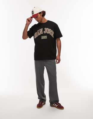 Topman Oversized Fit T-shirt With San Jose Print In Black
