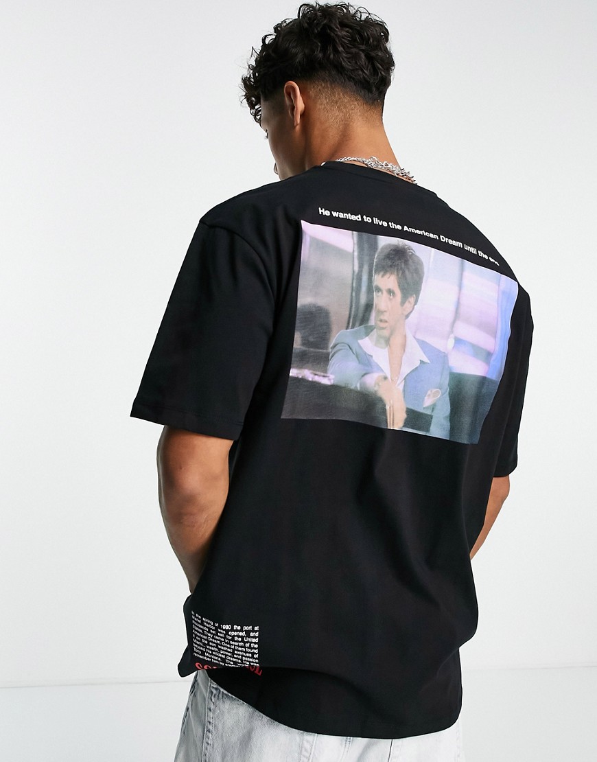 Topman oversized fit t-shirt with Scarface print in black