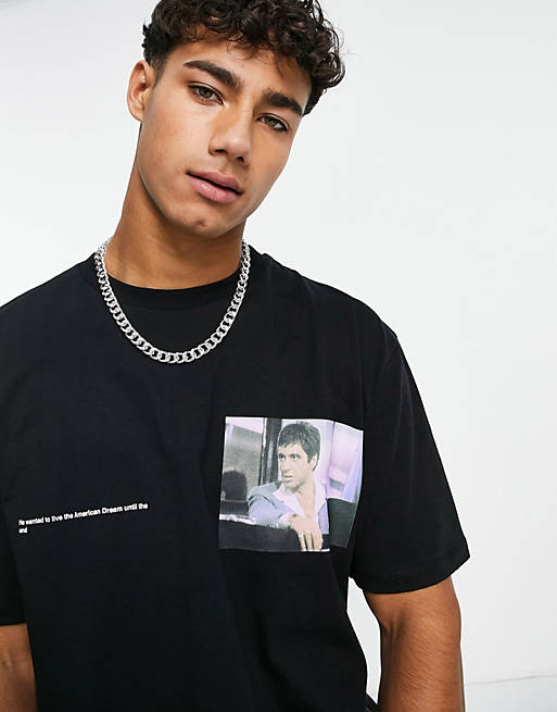  Topman oversized fit t-shirt with Scarface print in black 