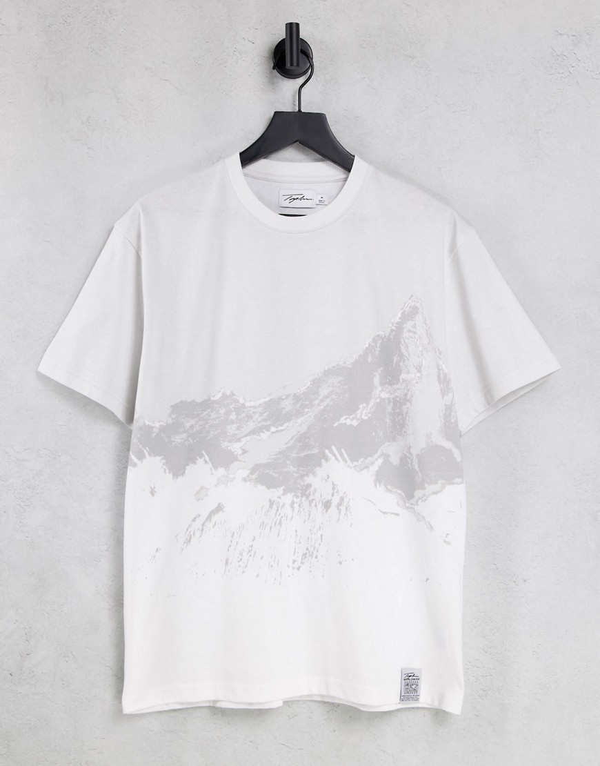 topman oversized fit t-shirt with signature large mountain print in grey