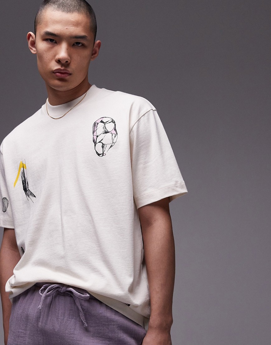 Topman oversized fit t-shirt with sketches in white