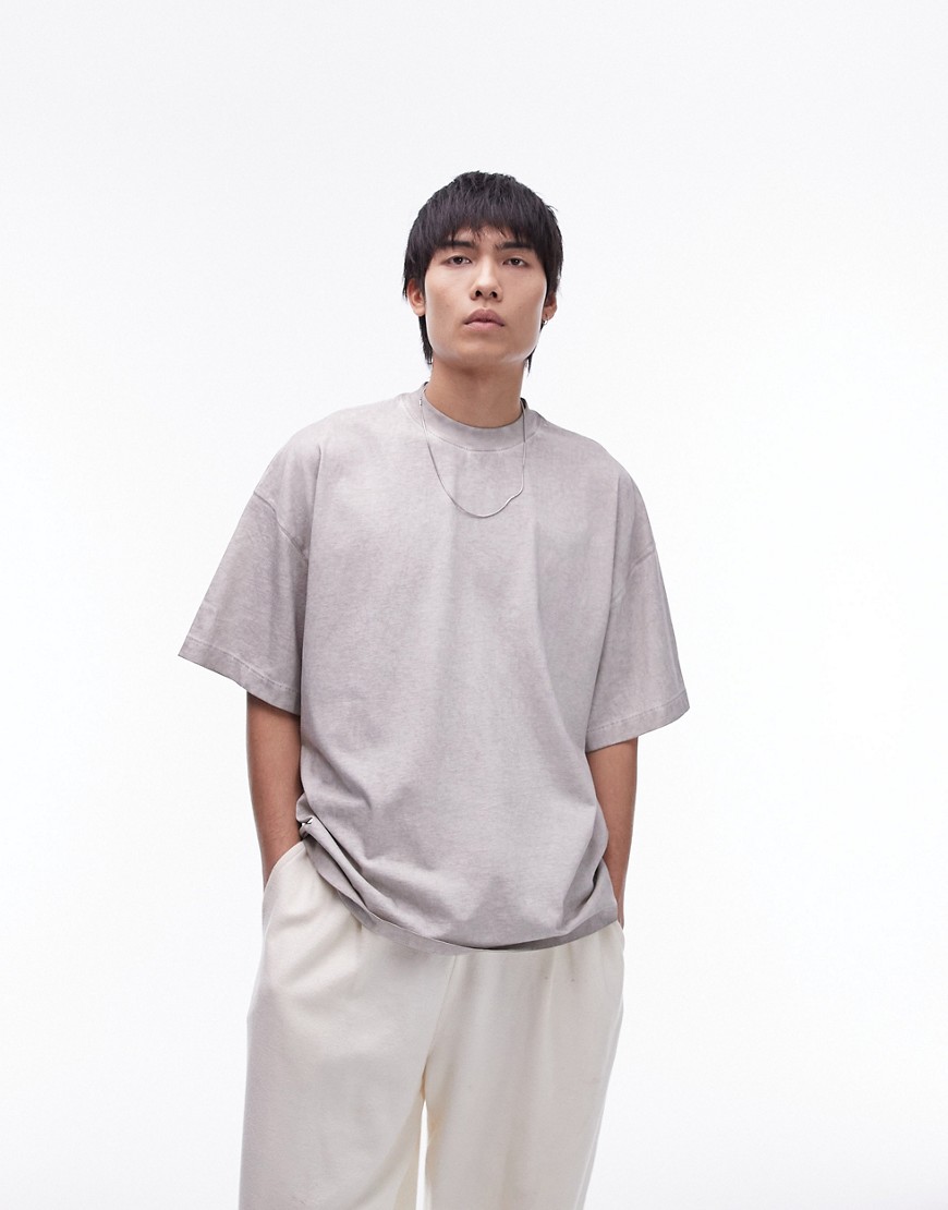 Topman oversized fit t-shirt with wash in grey