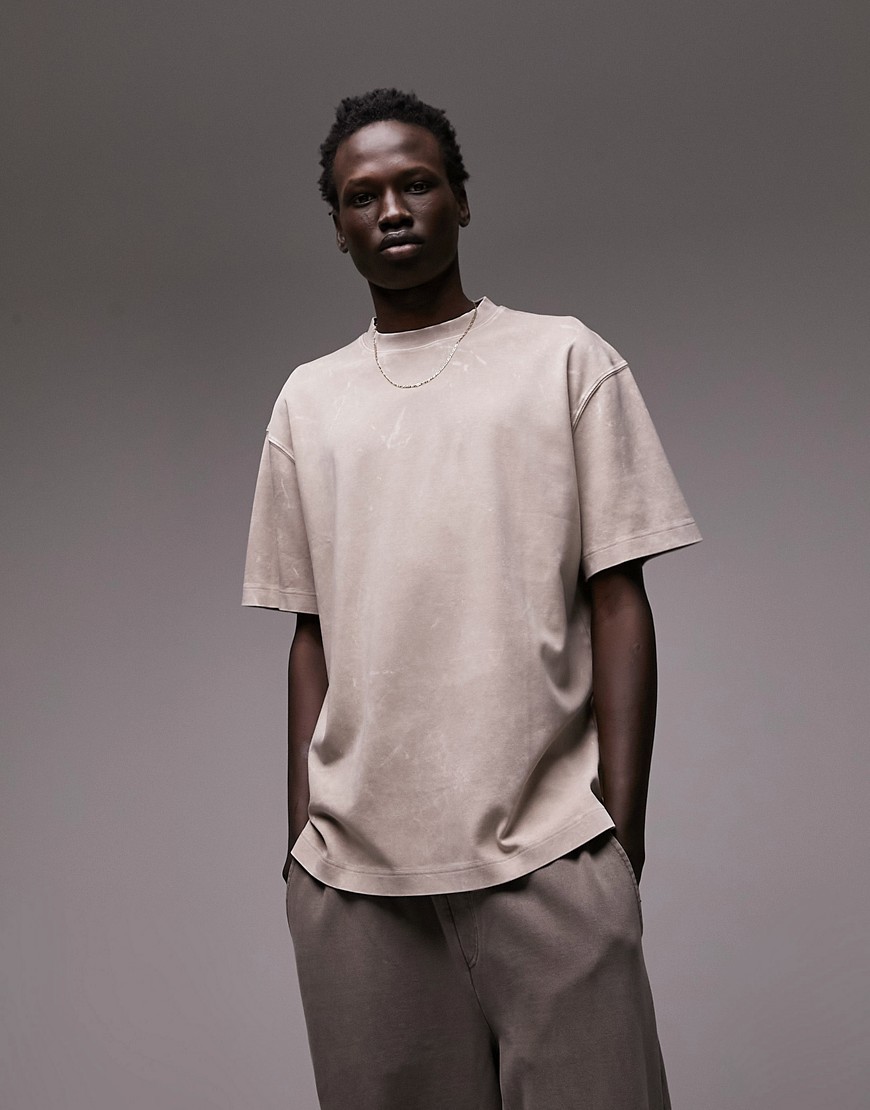 Topman oversized fit t-shirt with spray wash in stone-Neutral