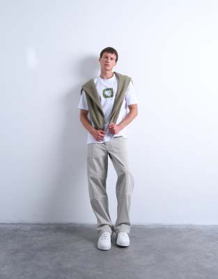 Topman Oversized Fit T-shirt With Sun Doodle Print And Embroidery In White
