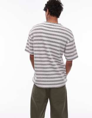 Shop Topman Oversized Fit T-shirt With Textured Stripes In White