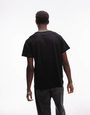 Topman Oversized Fit T-shirt With Tipping In Black