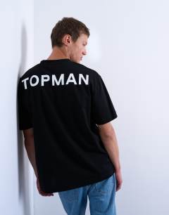 Oversized fit t-shirt with Topman front & back print in black