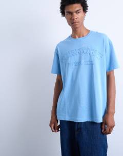 Oversized fit t-shirt with Vermont Phys Ed embroidery in washed blue
