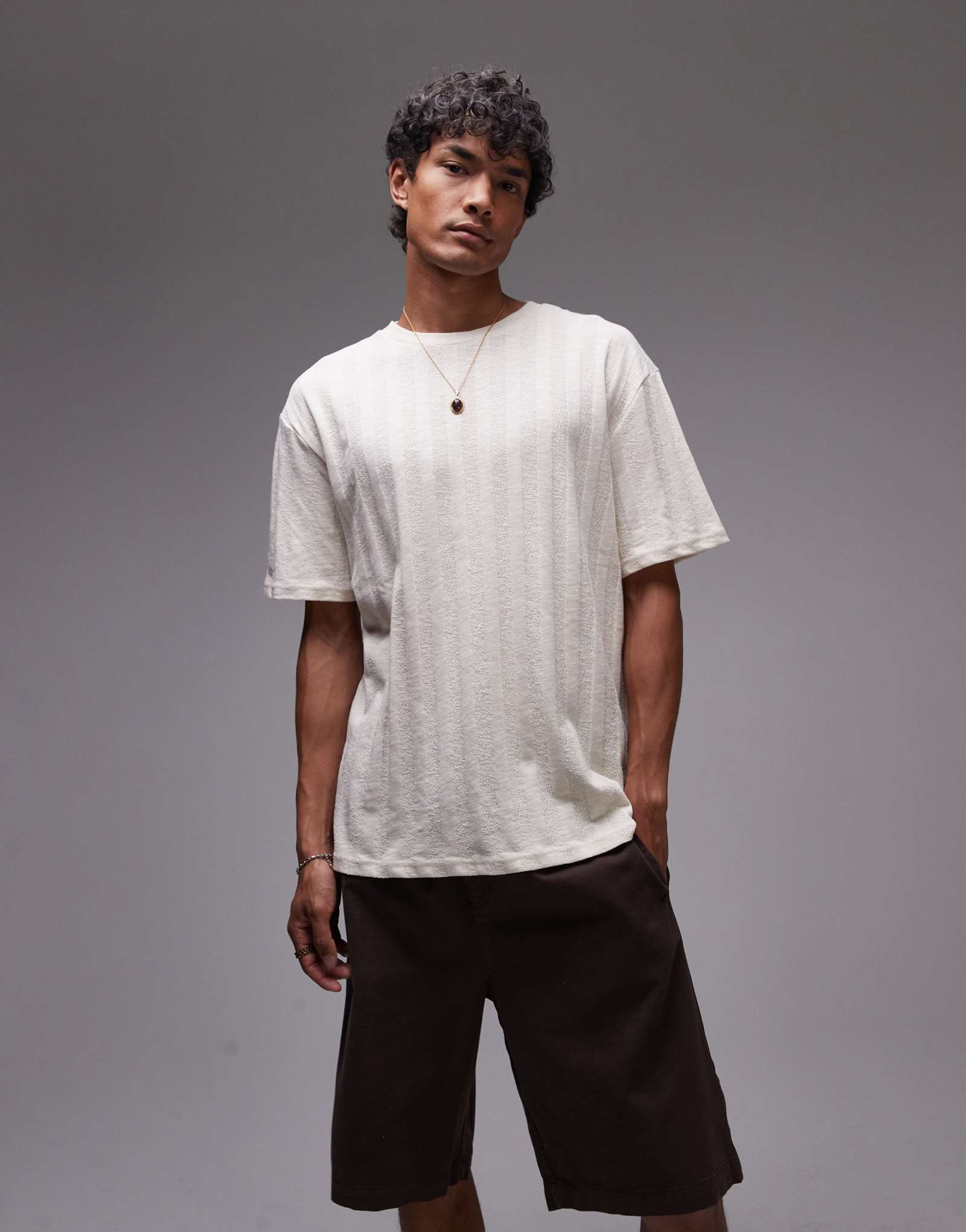 Футболка Topman oversize fit с вертикальной текстурированной полоской цвета экрю