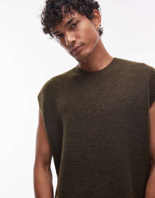 Topman oversized fit tank in khaki