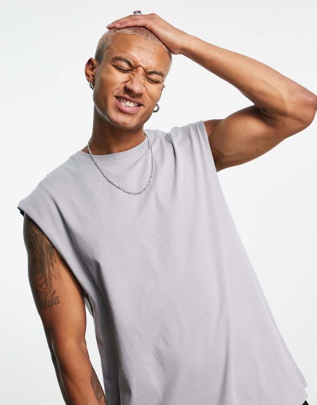 Topman oversized fit tank top in gray