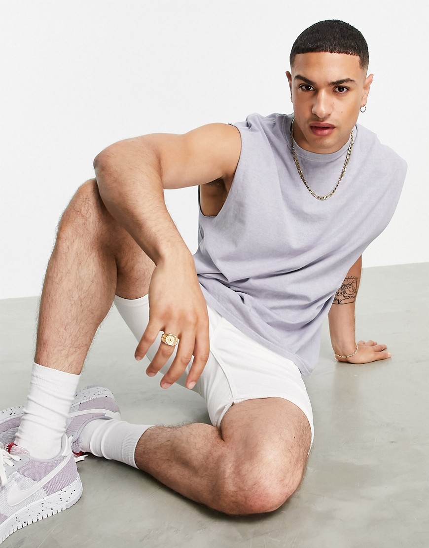 Topman oversized fit tank with overdye in gray-Grey
