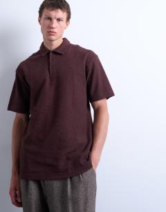 Oversized fit textured interlock polo in brown