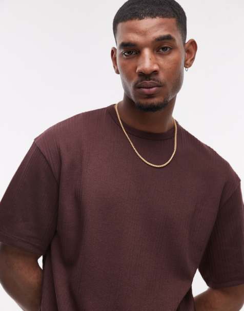 Topman oversized fit textured stripe T-shirt in brown - view 1