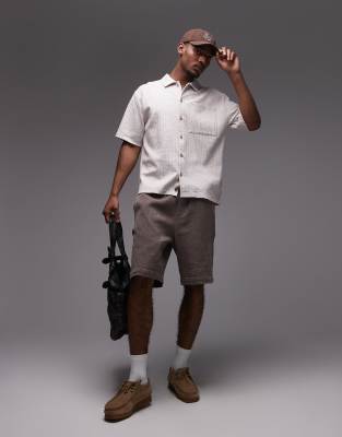 Topman Oversized Fit Textured Striped Button Down Jersey Shirt