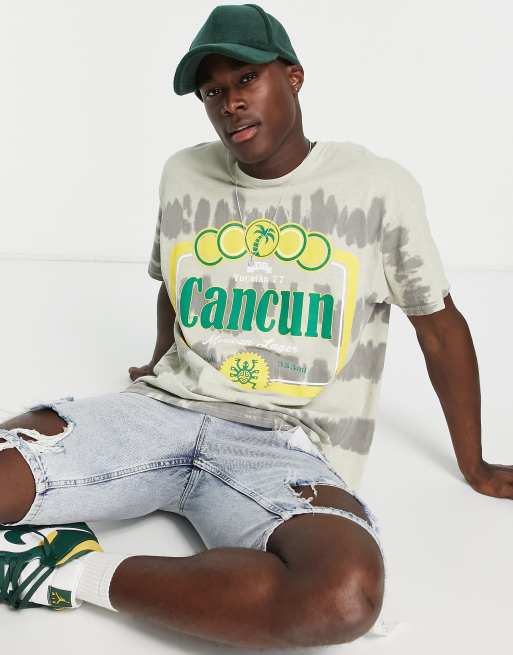 Topman oversized fit tie dye stripe t-shirt with cancun print