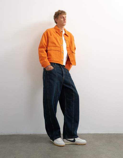 Topman oversized fit twill harrington jacket in washed burnt orange, 2 of 5