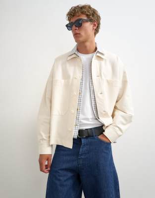 Topman Oversized Fit Twill Jersey Shacket In Neutral
