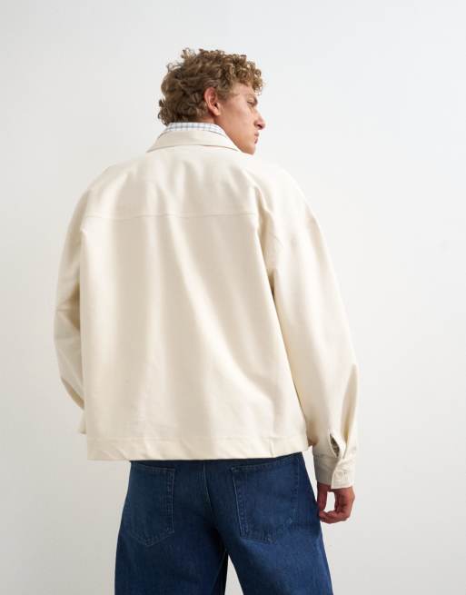 Topman oversized fit twill jersey shacket in ecru, 5 of 5