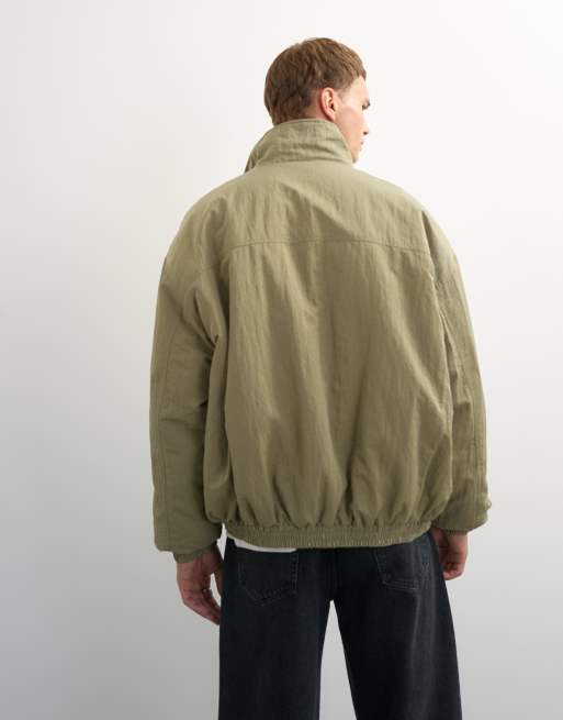 Topman oversized fit twill nylon funnel neck bomber jacket in khaki, 5 of 7