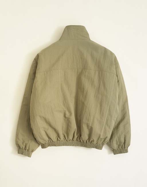 Topman oversized fit twill nylon funnel neck bomber jacket in khaki, 7 of 7